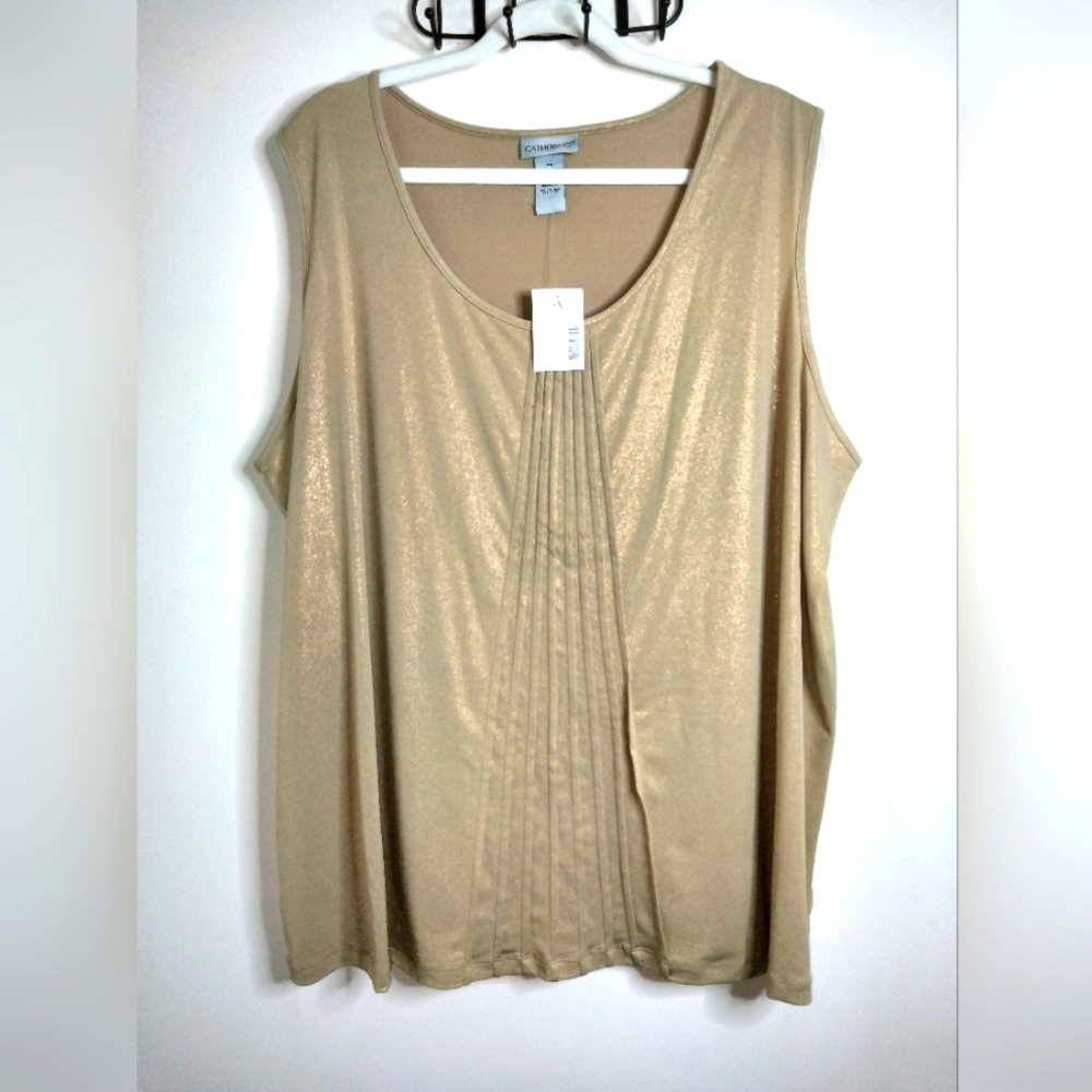 Catherines (Size 3X) Gold Shimmer Pleated Front Sleeveless Tank Blouse (NEW-NWT)